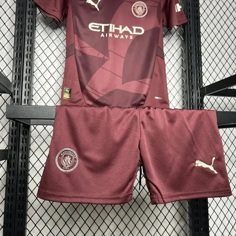 Manchester City Third Away Shirt 24/25 - Kids Fan Shirt Wine/Red