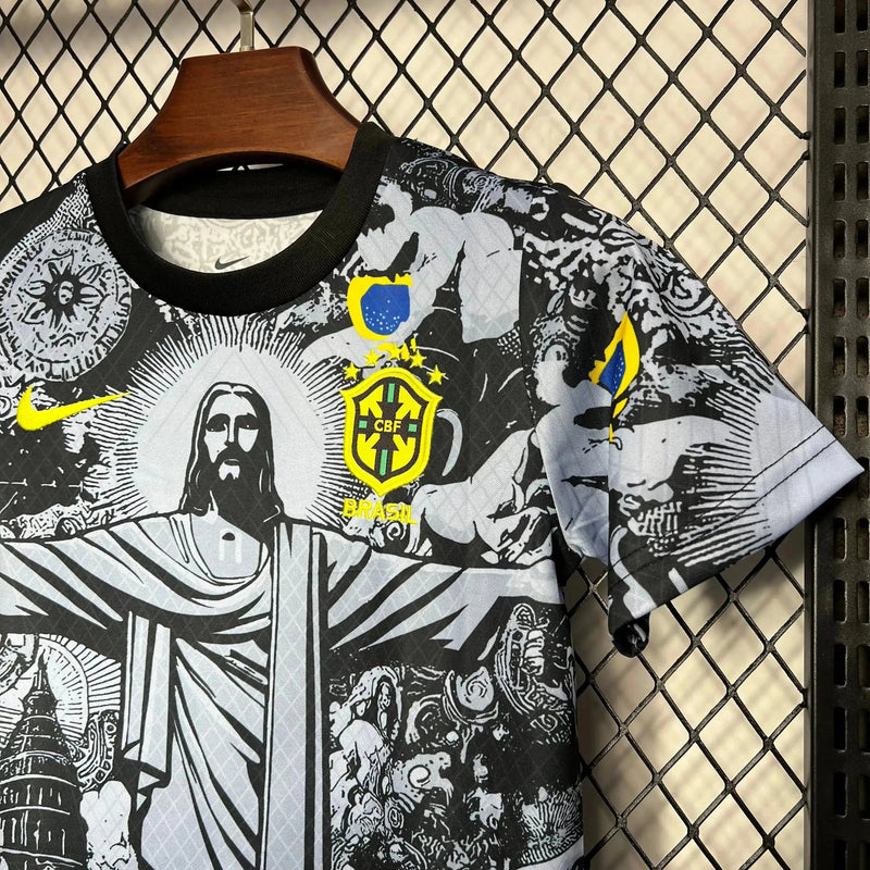 Brazil Special Edition Christ the Redeemer Shirt 24/25 - Gray Kids Fan Shirt