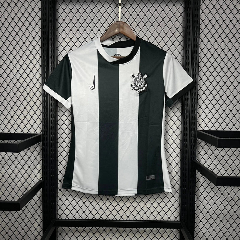 Timão Third Away Shirt 24/25 - Women's Black and White Striped Fan Shirt