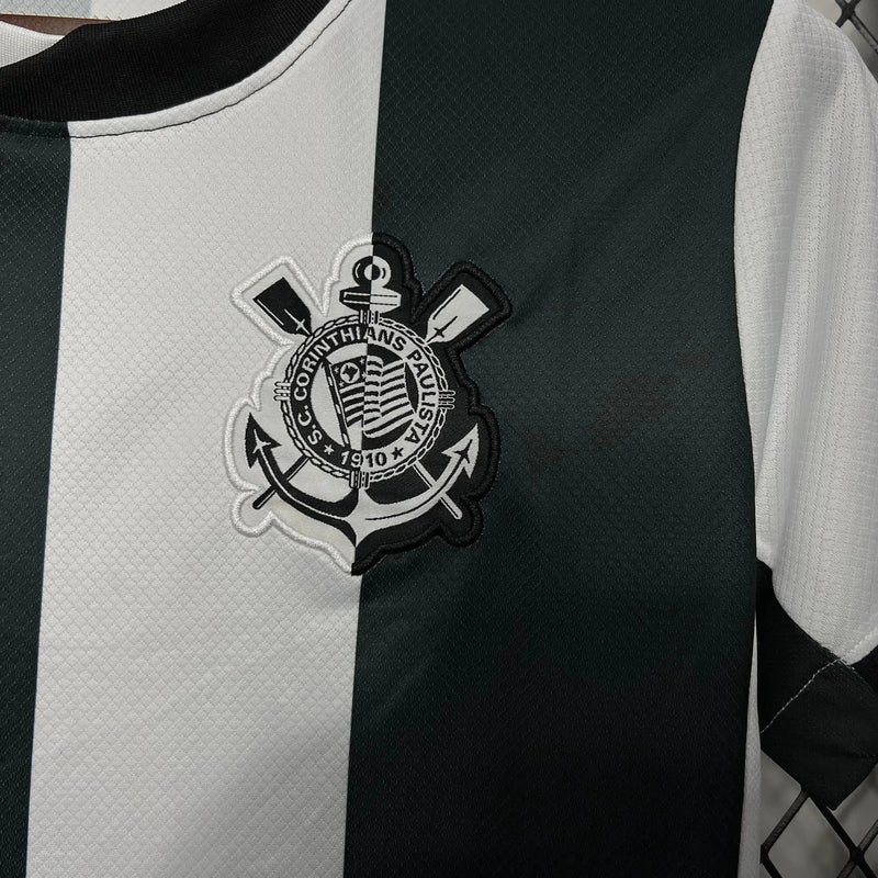 Timão Third Away Shirt 24/25 - Women's Black and White Striped Fan Shirt