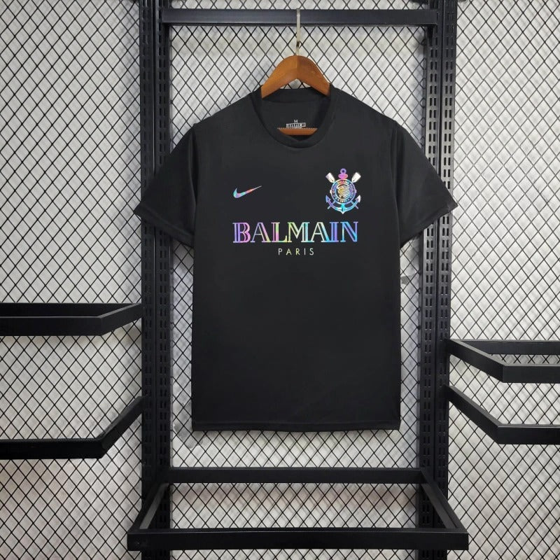 BALMAIN Timão Shirt - Men's Black Reflective Fan Shirt