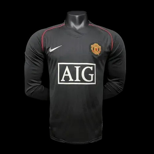 Manchester United Away Retro Shirt 2007/08 - Mens Black Long Sleeve Fan Shirt