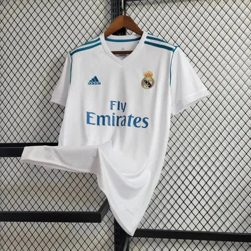 Real Madrid Retro Home Shirt 2017/18 - Men's White and Blue Fan Shirt