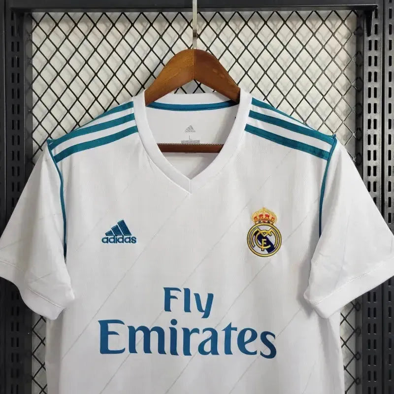 Real Madrid Retro Home Shirt 2017/18 - Men's White and Blue Fan Shirt