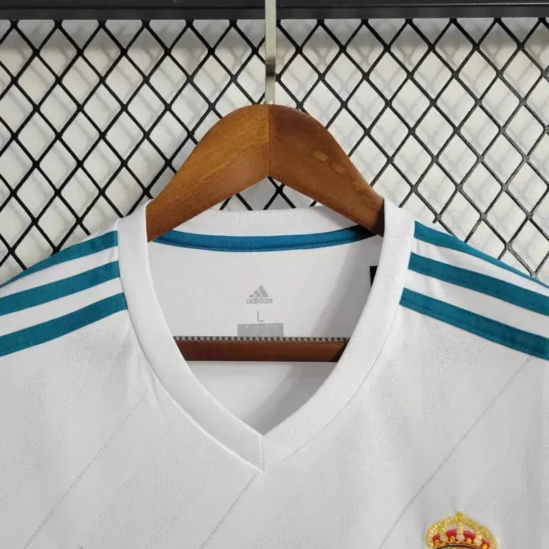 Real Madrid Retro Home Shirt 2017/18 - Men's White and Blue Fan Shirt