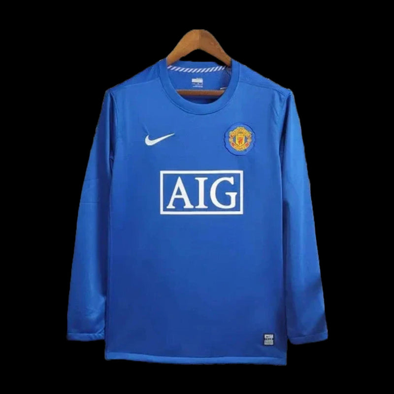 Manchester United Away Retro Shirt 2008/09 - Mens Blue Fan Long Sleeve