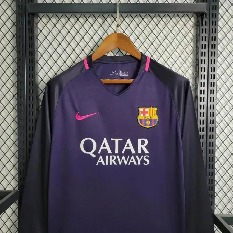 Barcelona Guest Retro 2016/17 Shirt - Men's Fan Purple Long Sleeve