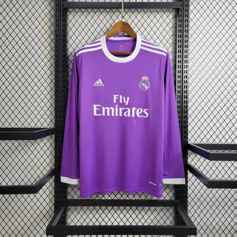 Real Madrid Away Retro Shirt 2017/18 - Mens Fan Purple Long Sleeve