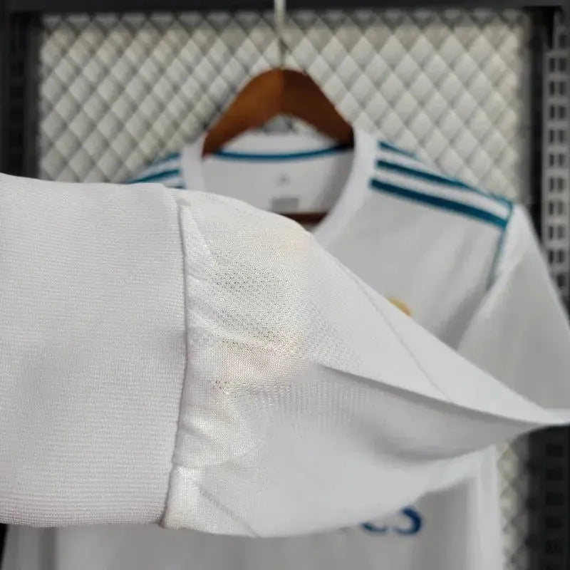 Real Madrid Home Retro Shirt 2017/18 - Men's White and Blue Fan Shirt Long Sleeve