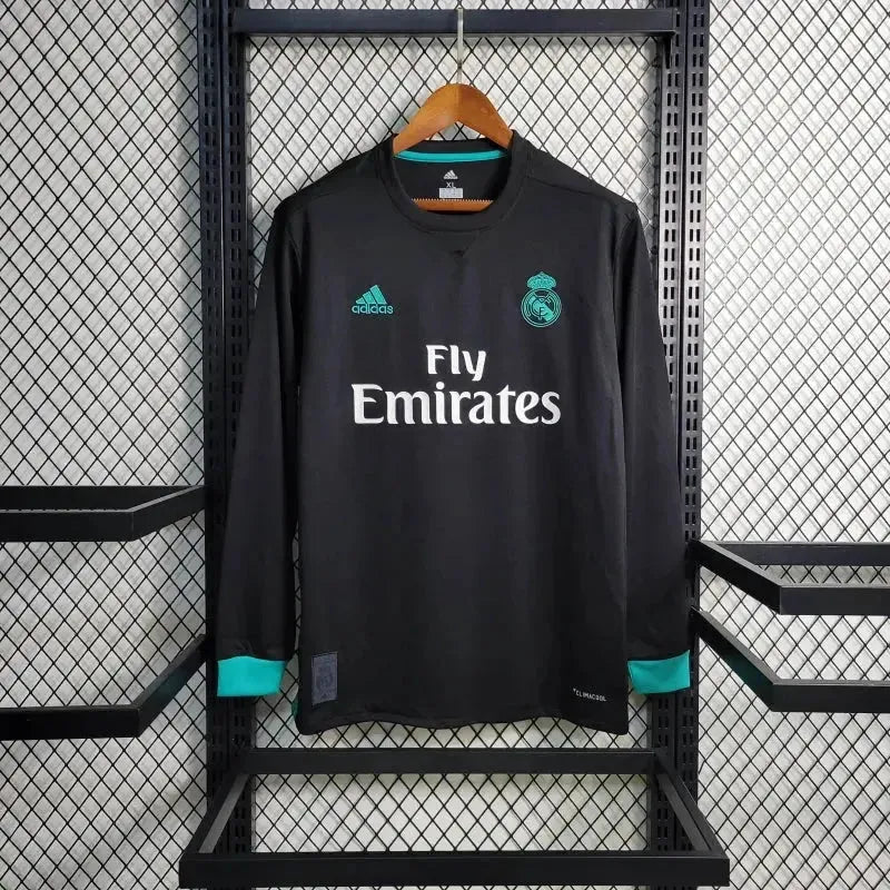 Real Madrid Away Retro Shirt 2017/18 - Men's Fan Shirt Black and Blue Long Sleeve