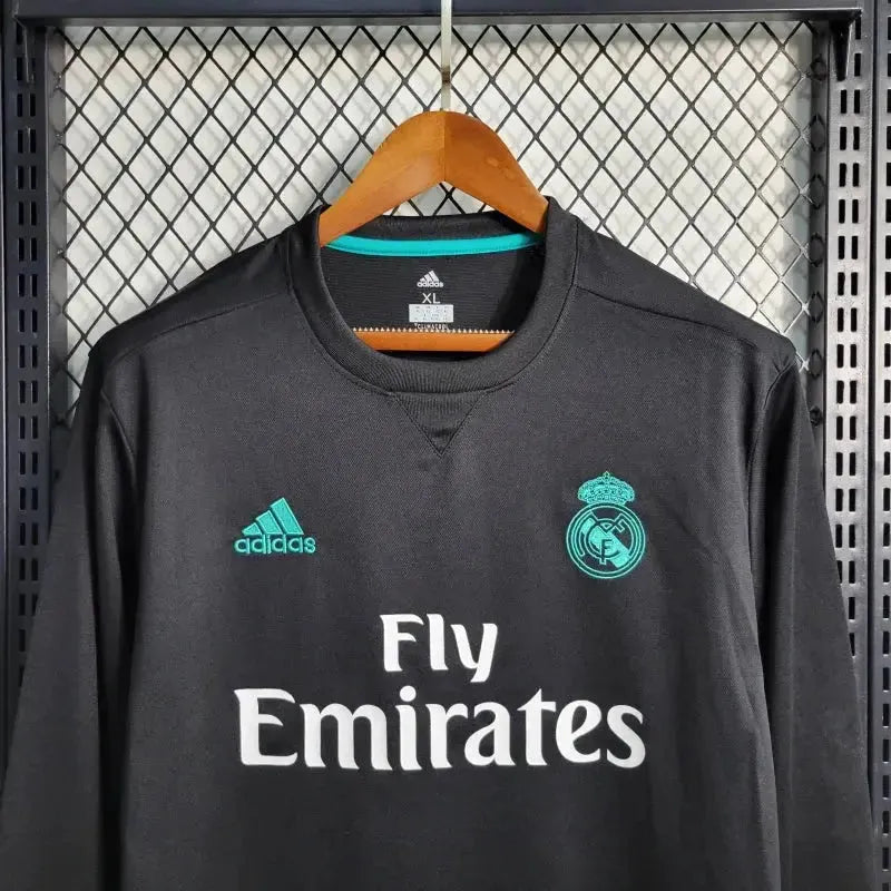 Real Madrid Away Retro Shirt 2017/18 - Men's Fan Shirt Black and Blue Long Sleeve