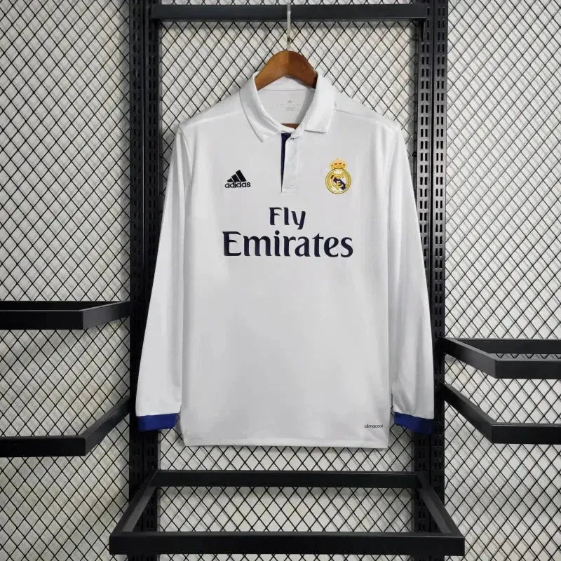 Real Madrid Home Retro 2016/17 Men's Fan Shirt White Long Sleeve