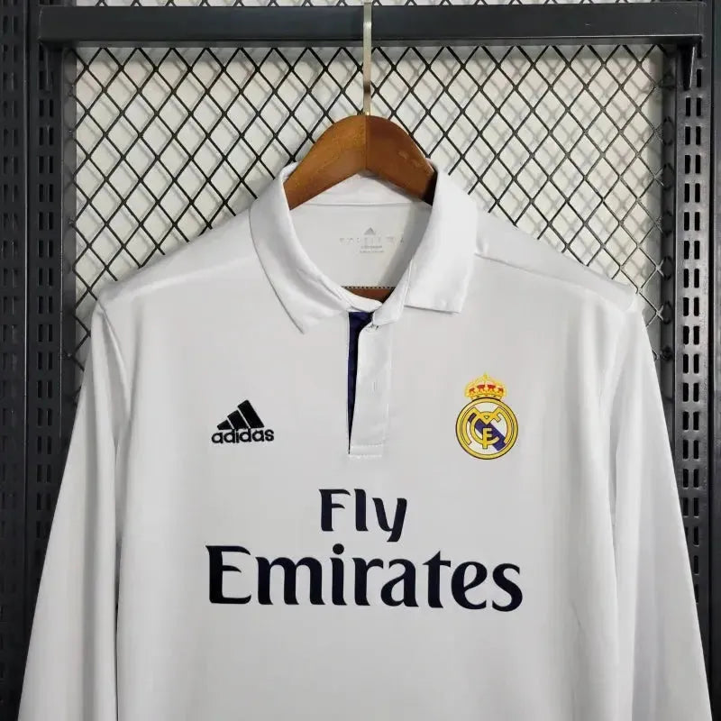 Real Madrid Home Retro 2016/17 Men's Fan Shirt White Long Sleeve