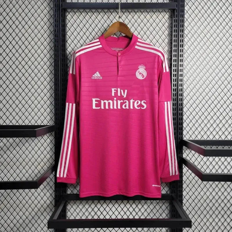 Real Madrid Away Retro Shirt 2014/15 - Men's Pink Fan Long Sleeve