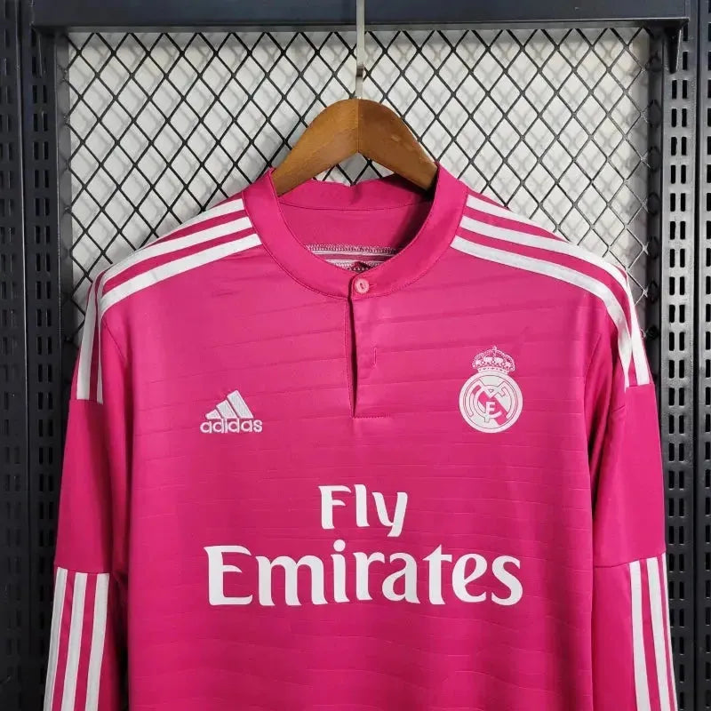 Real Madrid Away Retro Shirt 2014/15 - Men's Pink Fan Long Sleeve