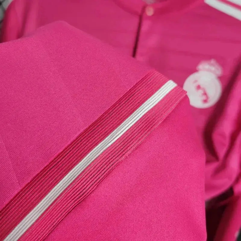 Real Madrid Away Retro Shirt 2014/15 - Men's Pink Fan Long Sleeve