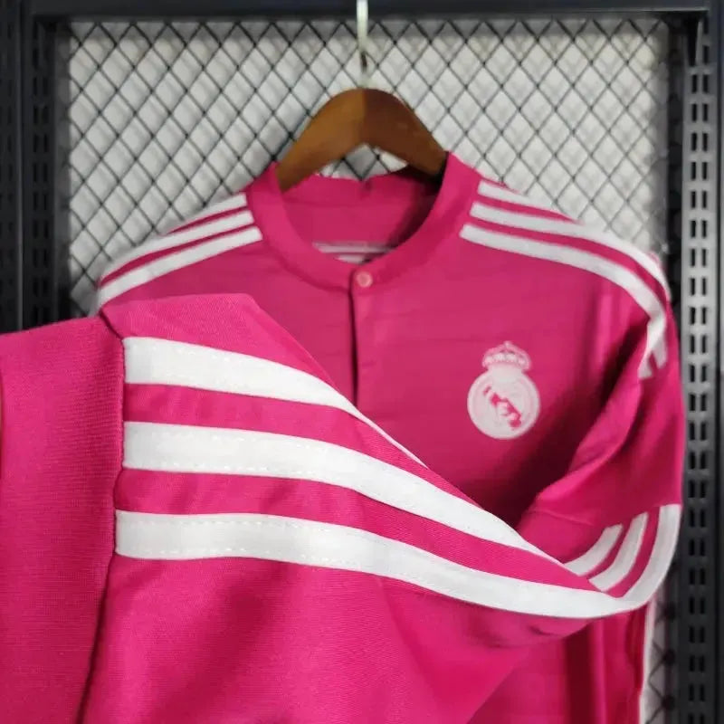 Real Madrid Away Retro Shirt 2014/15 - Men's Pink Fan Long Sleeve