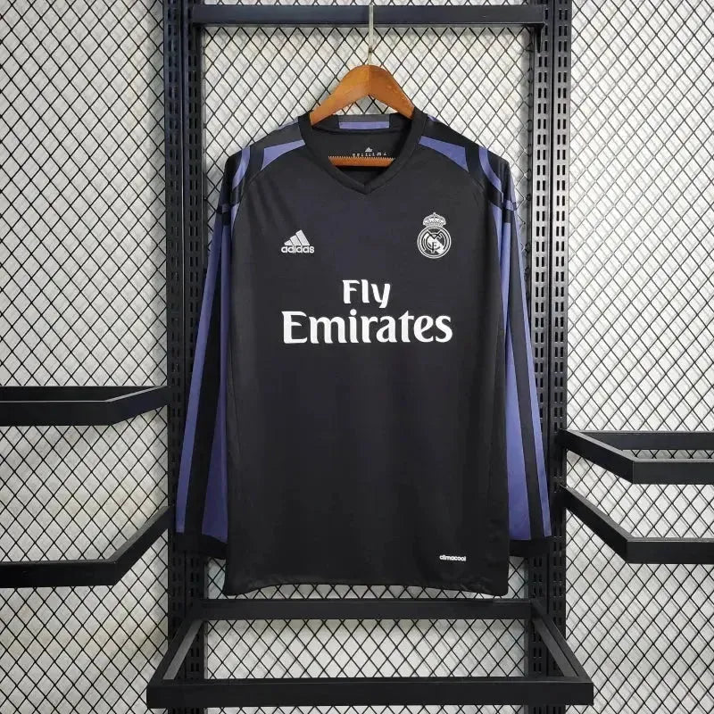 Real Madrid Away Retro Shirt 2016/17 - Men's Fan Shirt Black and Purple Long Sleeve