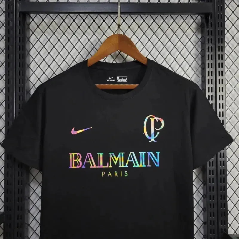 BALMAIN Timão Shirt - Men's Reflective Black Fan Shirt