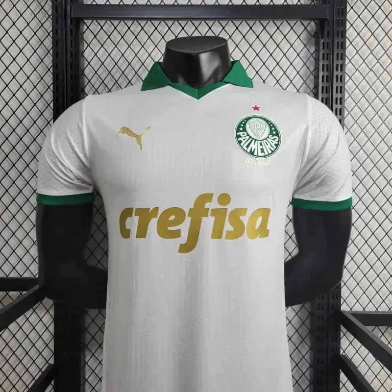 Palmeiras Away 24/25 Shirt - Men's Player White and Gold + Brasileirão and Avanti Patch + Sponsorships