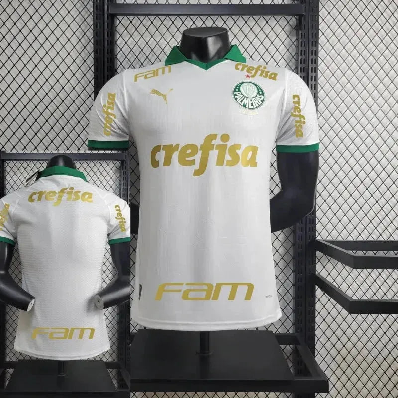 Palmeiras Away 24/25 Shirt - Men's Player White and Gold + Brasileirão and Avanti Patch + Sponsorships