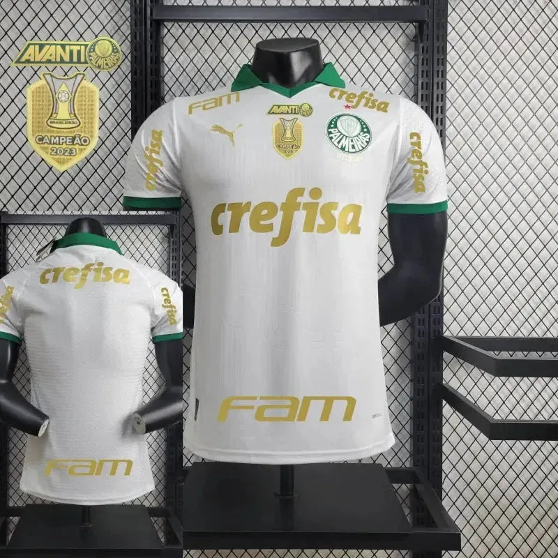 Palmeiras Away 24/25 Shirt - Men's Player White and Gold + Brasileirão and Avanti Patch + Sponsorships