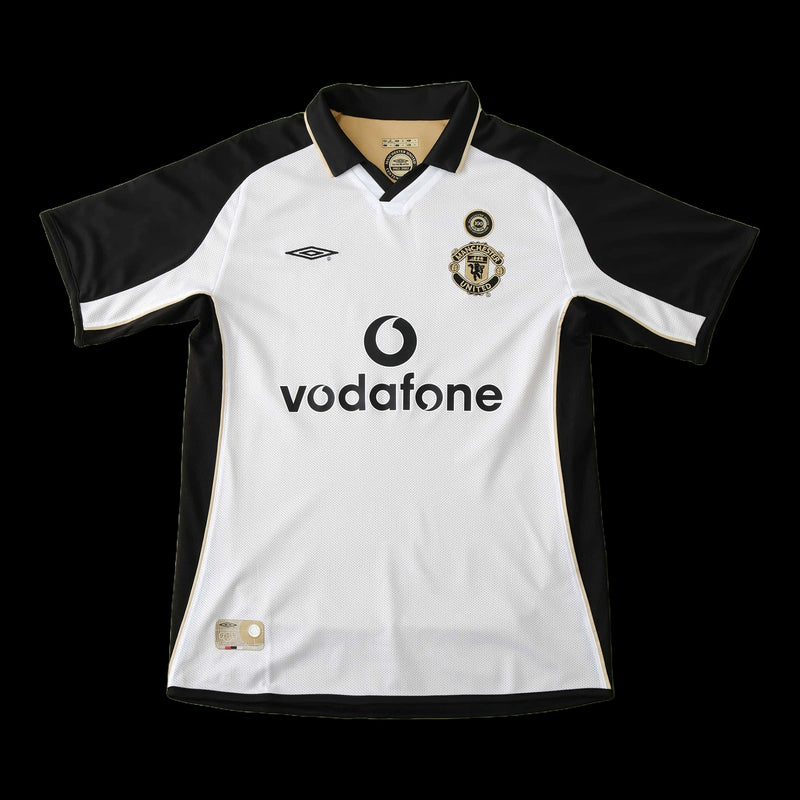 Manchester United Retro 100th Anniversary Edition Shirt 01/02 - Men's Fan Shirt White, Black and Gold - Double Sided