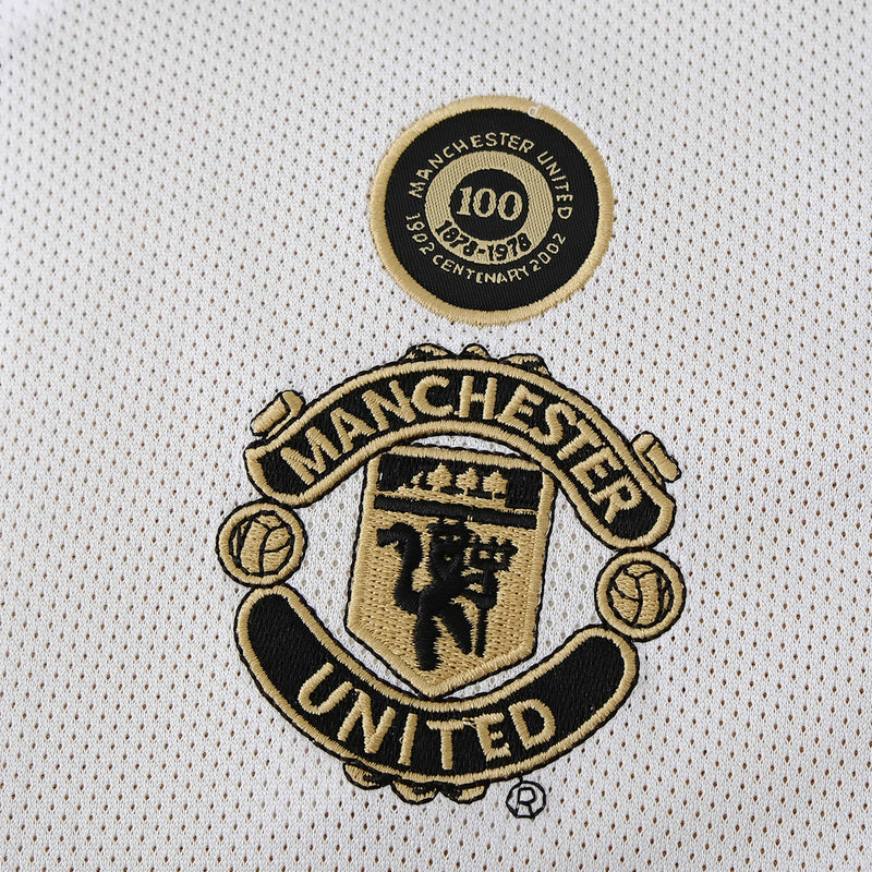 Manchester United Retro 100th Anniversary Edition Shirt 01/02 - Men's Fan Shirt White, Black and Gold - Double Sided