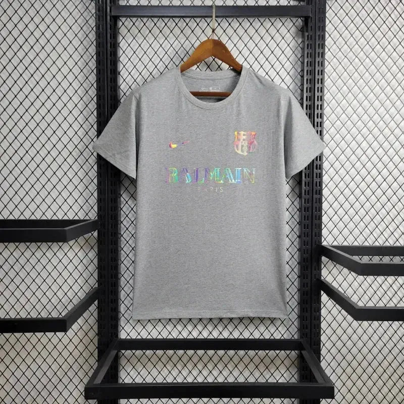 BALMAIN Barcelona Fan Shirt - Grey Reflective Men's Shirt