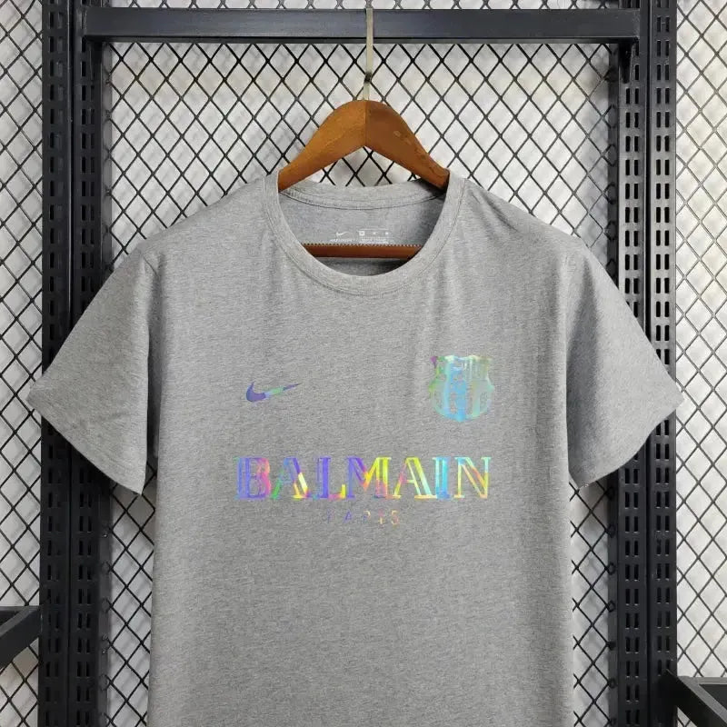 BALMAIN Barcelona Fan Shirt - Grey Reflective Men's Shirt