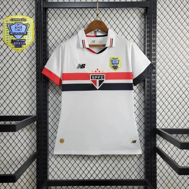 São Paulo Home 24/25 Shirt - Women's New Balance White Fan Shirt + Brazilian Cup Patch