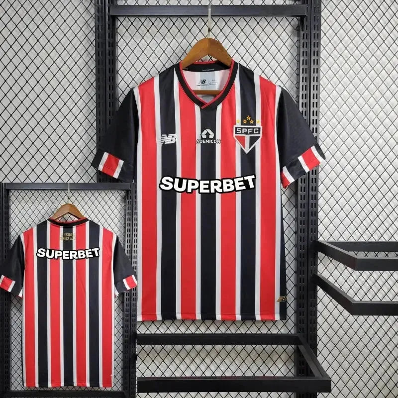 São Paulo Away 24/25 Shirt - Men's New Balance Fan Black and Red + Copa do Brasil Patch + Sponsorships