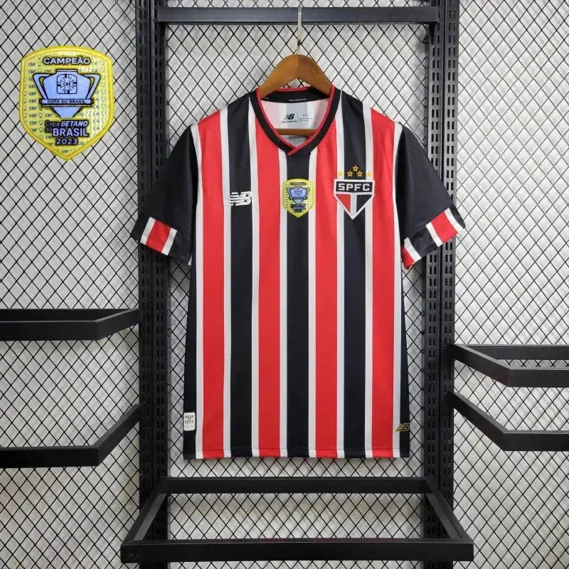São Paulo Away 24/25 Shirt - Men's New Balance Fan Black and Red + Copa do Brasil Patch + Sponsorships
