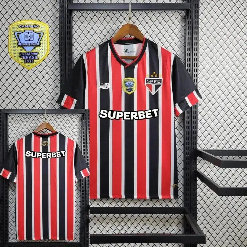 São Paulo Away 24/25 Shirt - Men's New Balance Fan Black and Red + Copa do Brasil Patch + Sponsorships