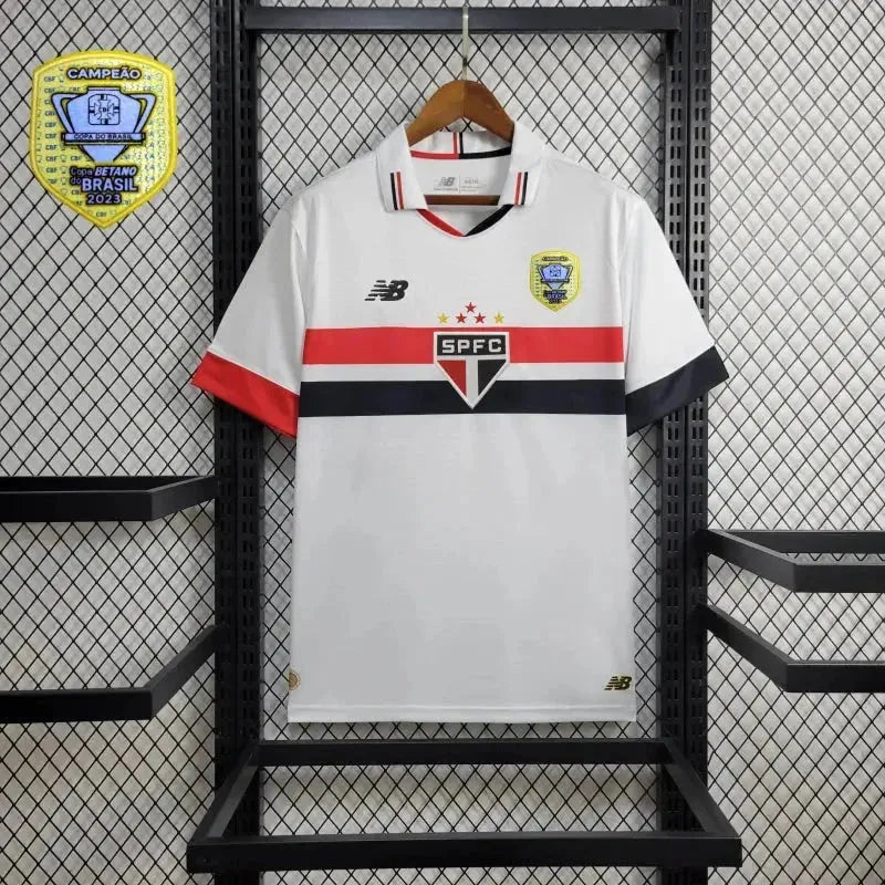 São Paulo Home 24/25 Shirt - Men's New Balance White Fan Shirt + Copa do Brasil Patch + Sponsorships