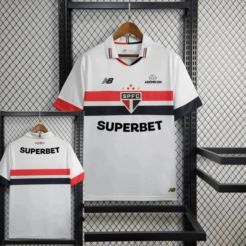 São Paulo Home 24/25 Shirt - Men's New Balance White Fan Shirt + Copa do Brasil Patch + Sponsorships