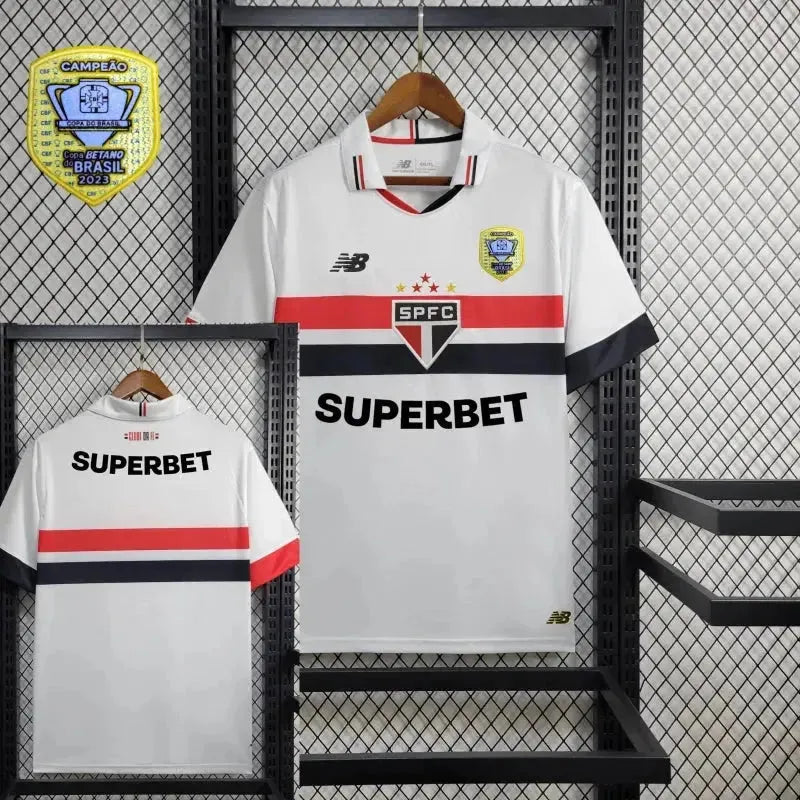 São Paulo Home 24/25 Shirt - Men's New Balance White Fan Shirt + Copa do Brasil Patch + Sponsorships