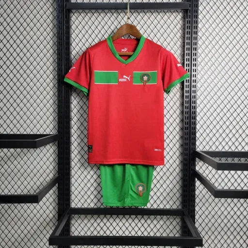Morocco Home Shirt 22/23 - Kids Fan Shirt Red Green