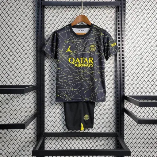 PSG Away V 23/24 Shirt - Black and Yellow Kids Fan Shirt