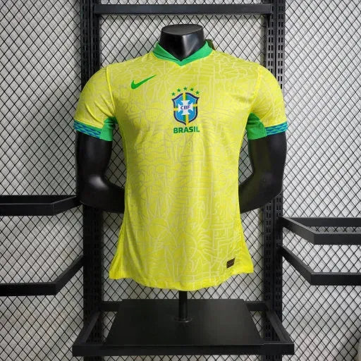 Brazil Home Shirt 24/25 - Men's Player Yellow Shield in the Middle