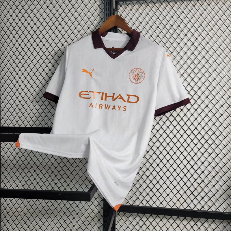 Manchester City Away Shirt 23/24 - Men's Fan White and Orange