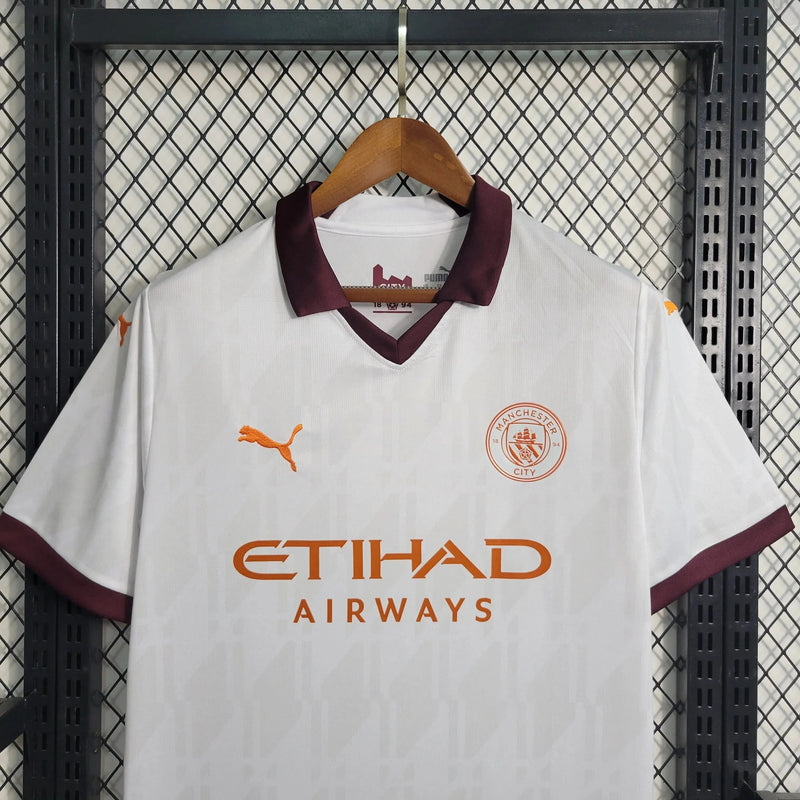 Manchester City Away Shirt 23/24 - Men's Fan White and Orange