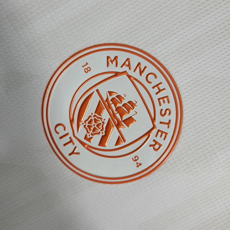 Manchester City Away Shirt 23/24 - Men's Fan White and Orange