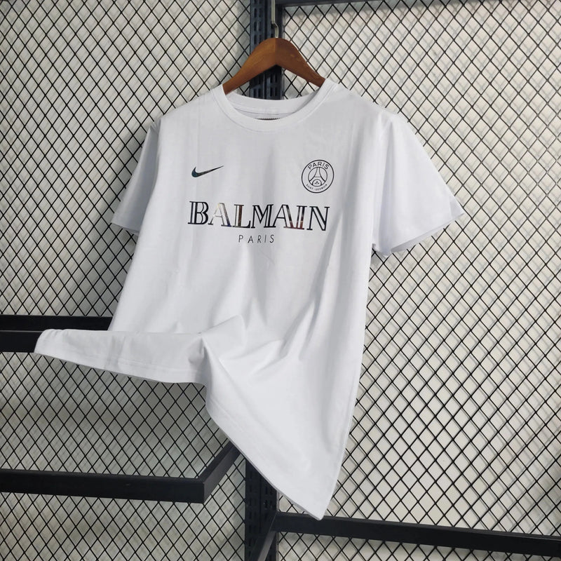 BALMAIN Men's Reflective PSG Fan Shirt - White