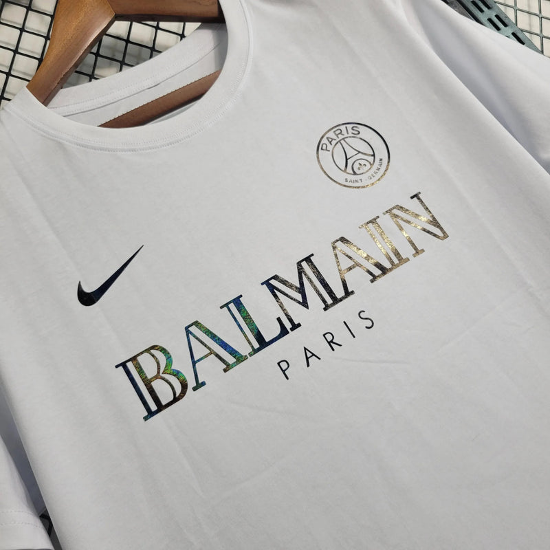BALMAIN Men's Reflective PSG Fan Shirt - White