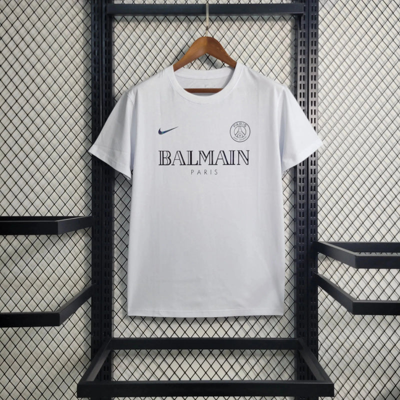 BALMAIN Men's Reflective PSG Fan Shirt - White