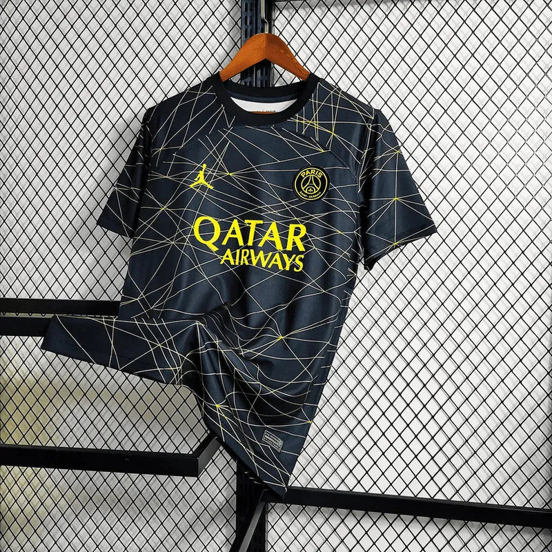 PSG V Away Shirt 23/24 - Men's Black and Yellow Fan Shirt