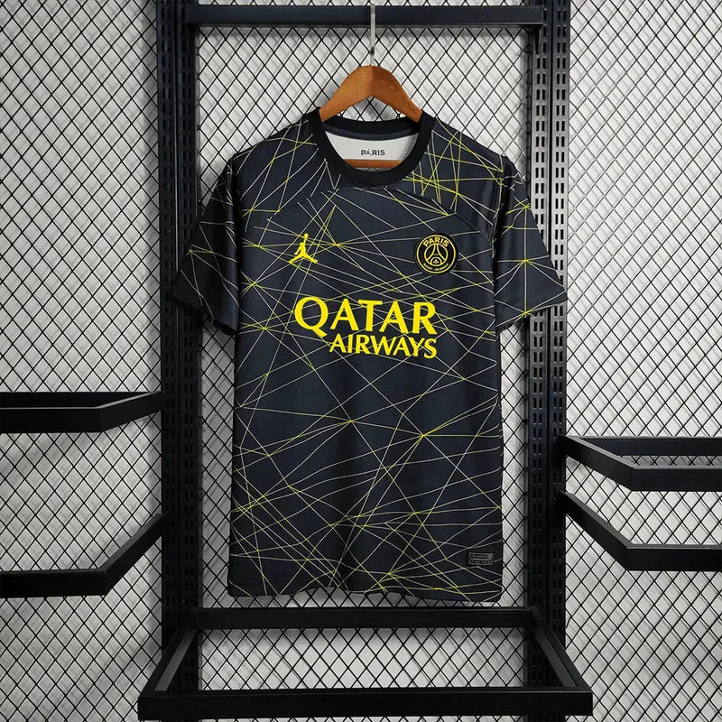 PSG V Away Shirt 23/24 - Men's Black and Yellow Fan Shirt