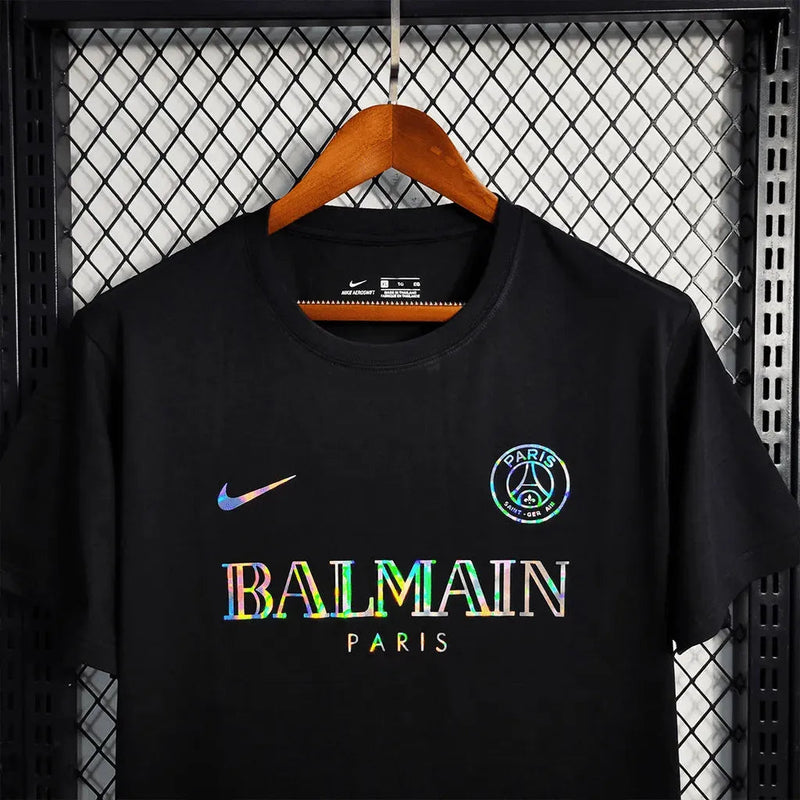 BALMAIN Men's Reflective PSG Fan Shirt - Black