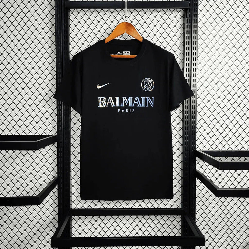 BALMAIN Men's Reflective PSG Fan Shirt - Black